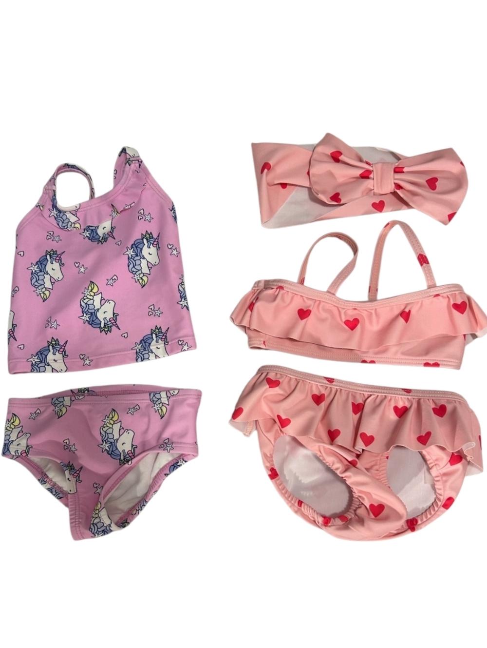 OshKosh B'gosh Pink Unicorn & Pink/Red Heart 3pc  Swim Set, Sz 6mo